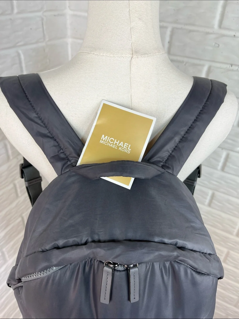 MICHAEL KORS RAE MEDIUM QUILTED NYLON BACKPACK MK LOGO DARK GRAY